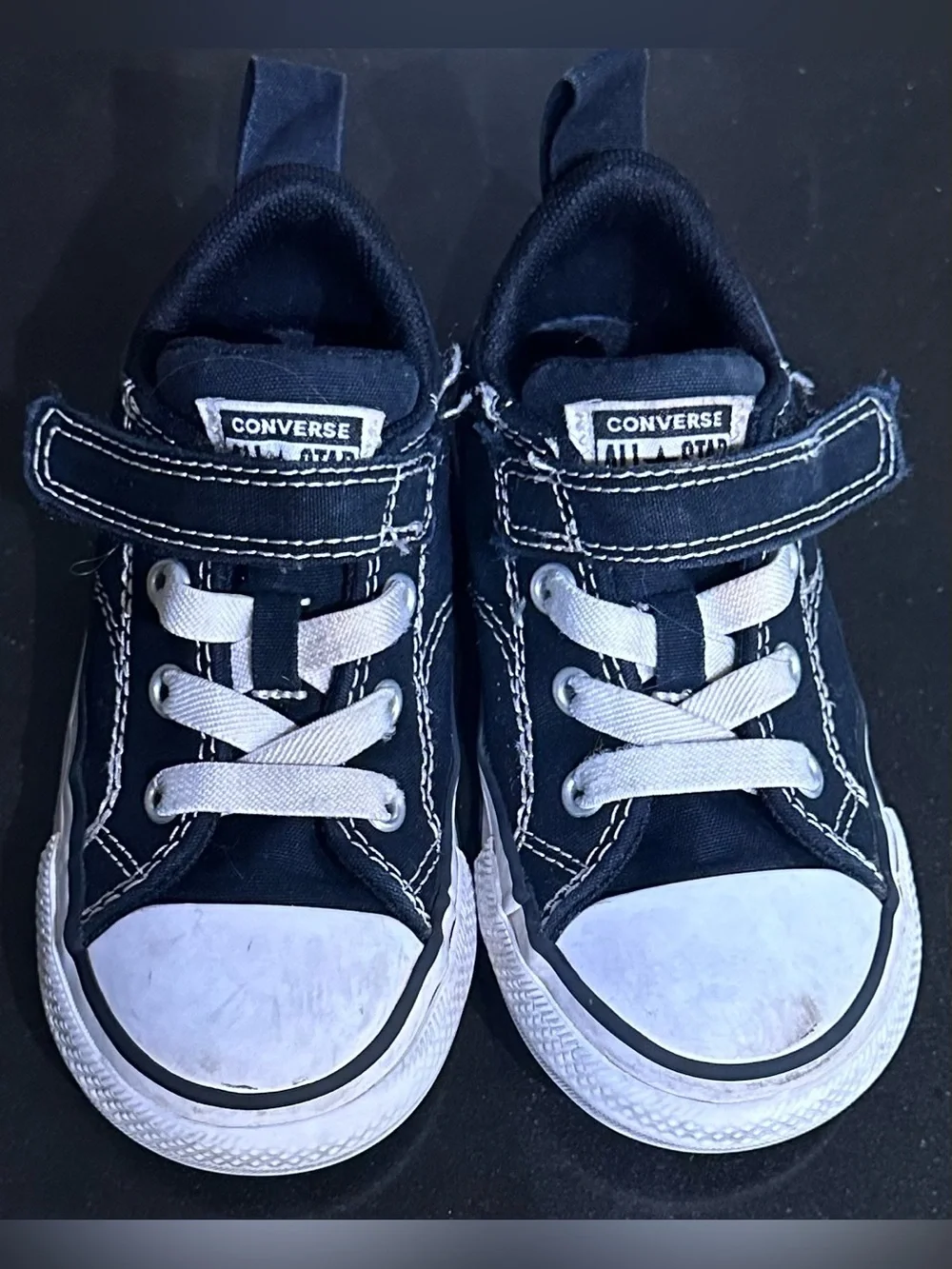 Converse Kids Black and White Low-Top Sneakers with Velcro